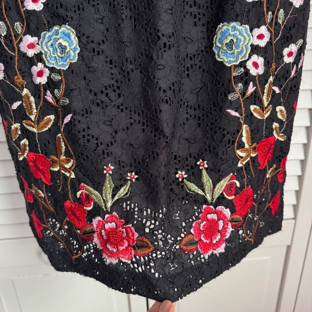 Desigual Vermond Lace Dress Floral Embroidery Bell Sleeve Black Size 40 Medium - Picture 8 of 14